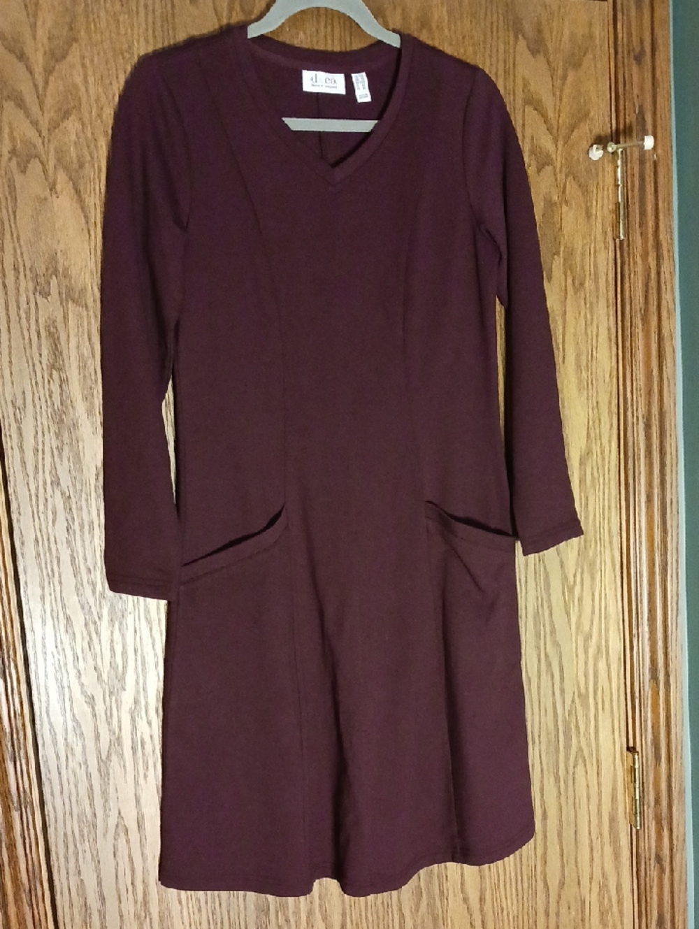 Women's D & Co. Denim and Company Pullover Long Sleeve V Neck Knit Dress